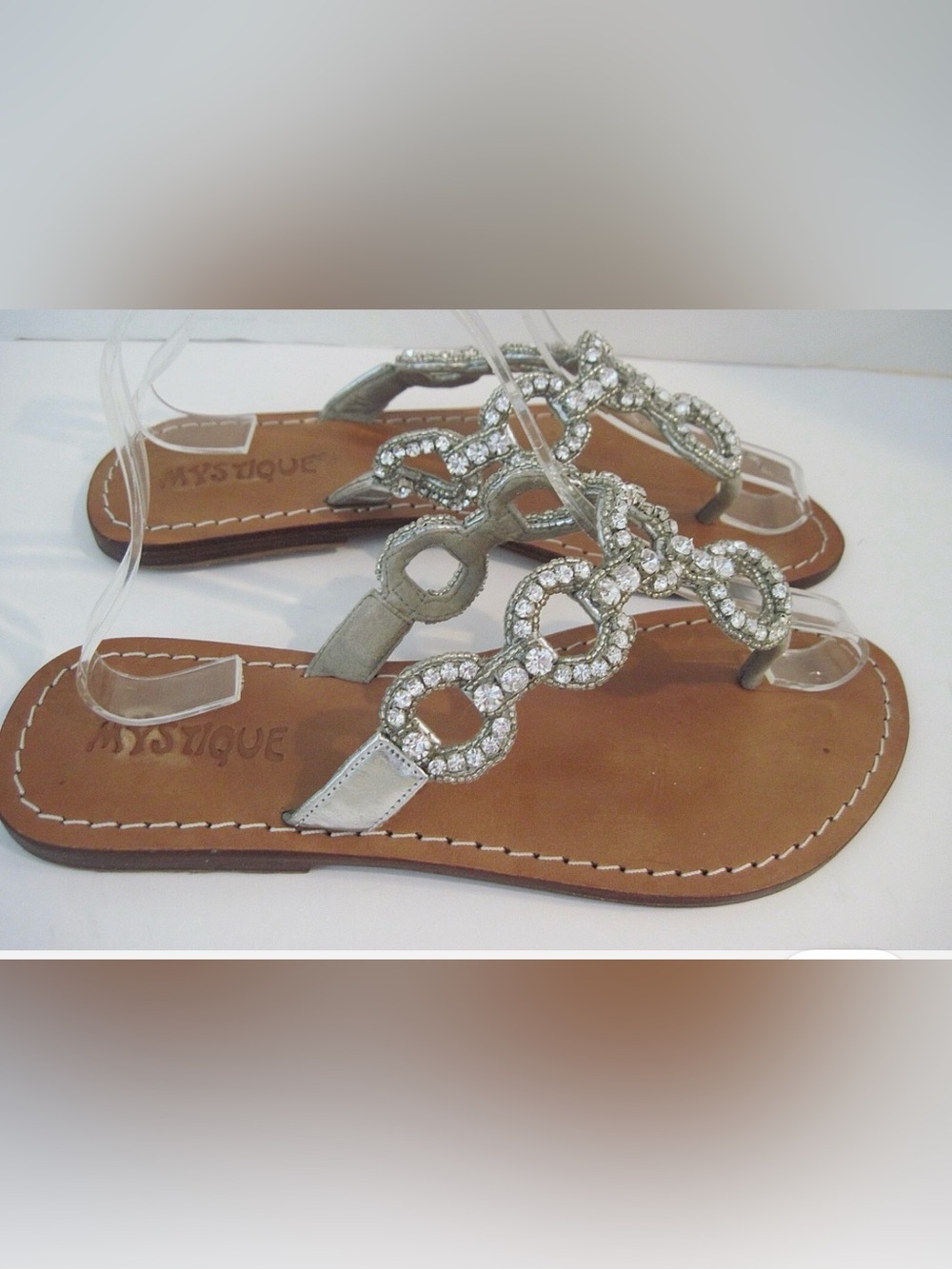 Mystique Embellished Silver Women's T-Strap Sandals